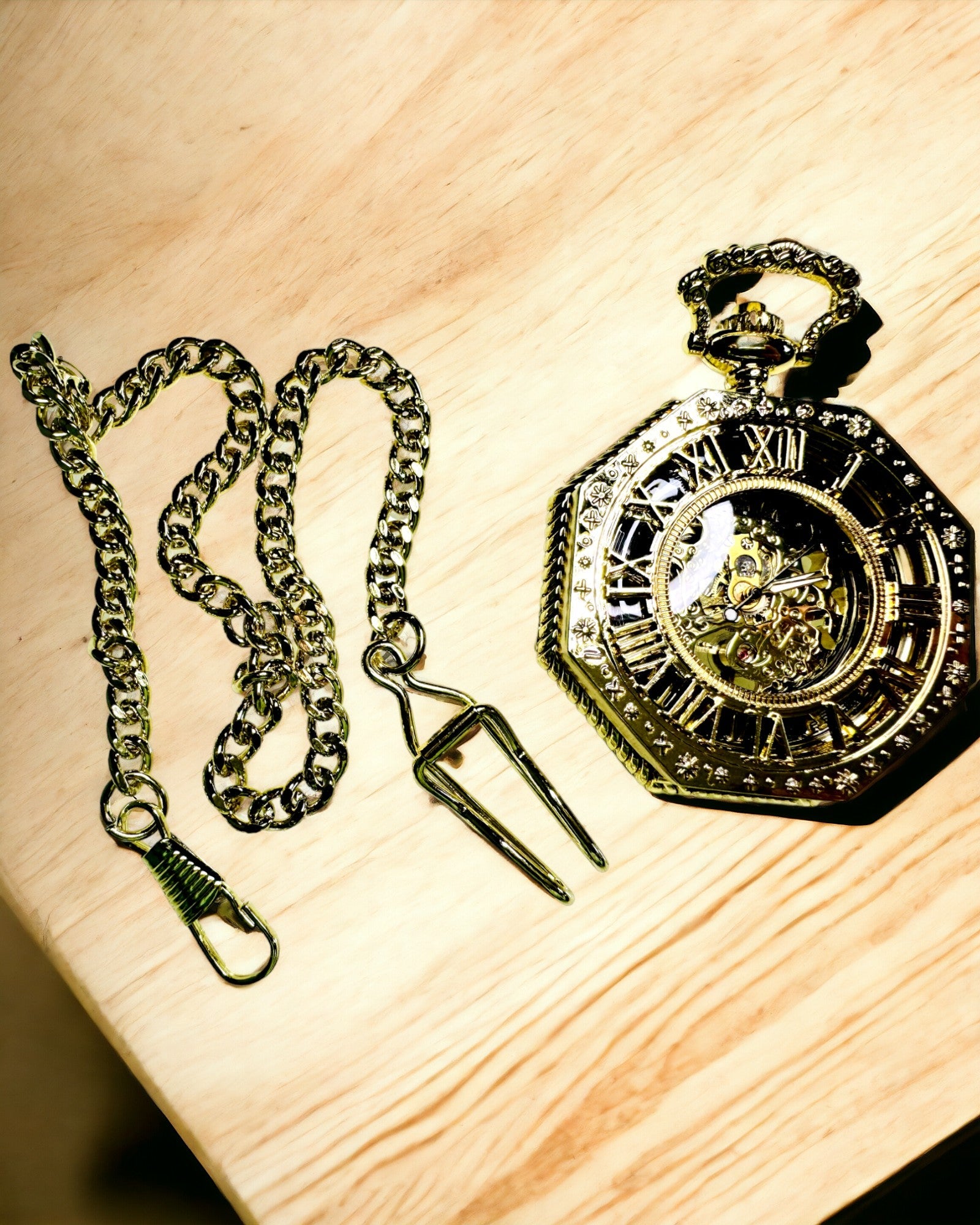 Ceas de Buzunar Exclusivist în Stil Steampunk cu Mecanism Vizibil pe Cadran - Eleganță Clasică