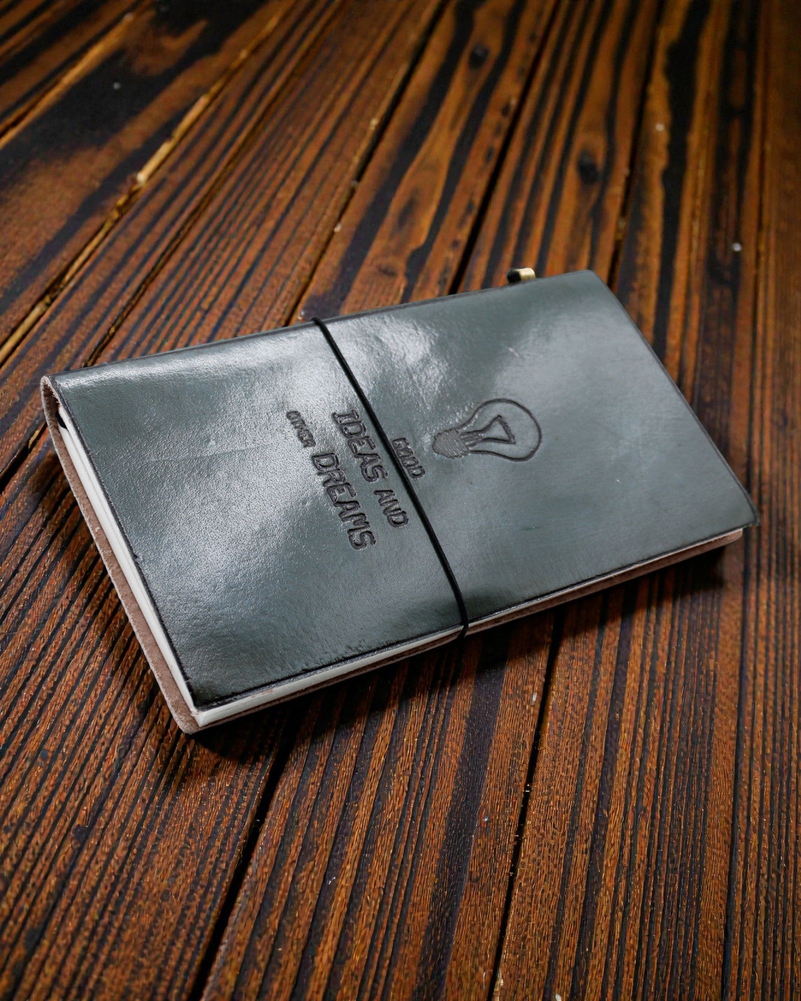 Jurnal din piele lucrat manual - Idei bune și alte visuri - Gri (80 pagini)