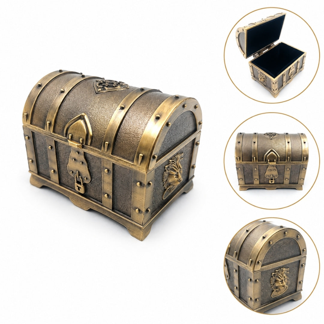 Cufăr de comori metalic retro cu gravură - Casetă argintie 7x5x5 cm