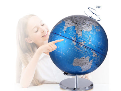 Glob decorativ mare în culoare albastru-argintiu cu posibilitate de personalizare prin gravură, 23 cm înălțime