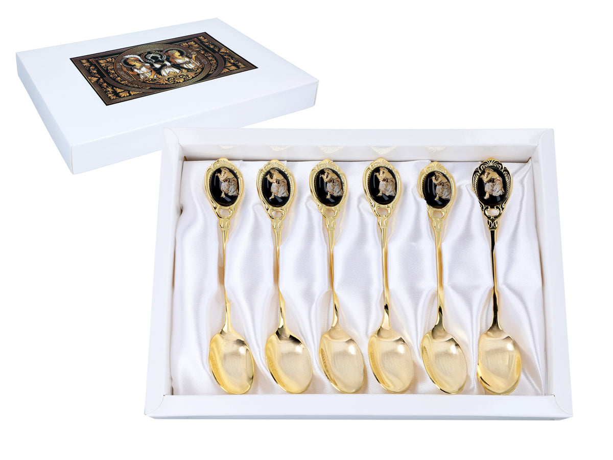 Set de 6 lingurițe placate cu aur 24K cu motiv grecesc