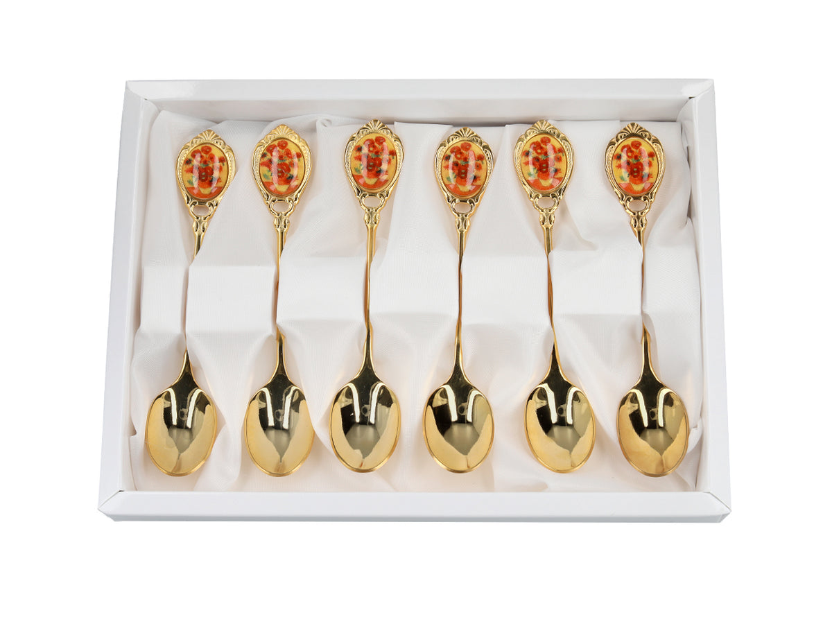 Set de 6 lingurițe aurii cu motivul Floarea-soarelui de Vincent van Gogh