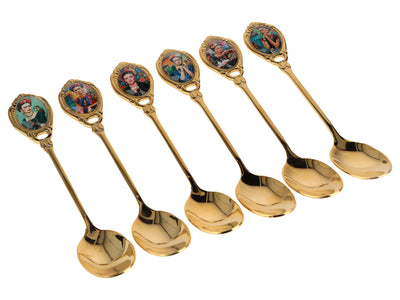 Set de 6 lingurițe placate cu aur 24K F. Kahlo cu posibilitate de personalizare prin gravură - tacâmuri elegante pentru cadou, 13 cm, CARMANI