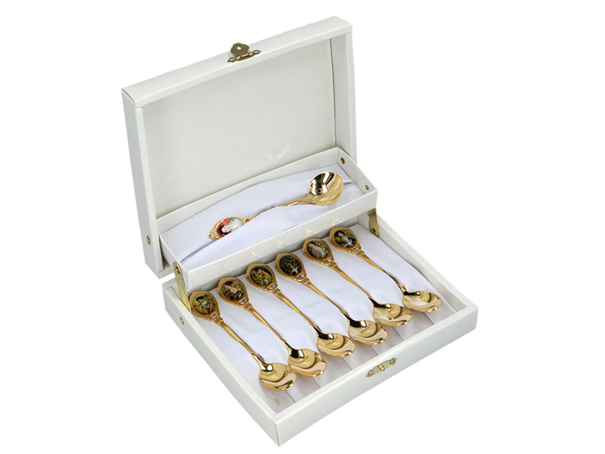 Set de 6 lingurițe placate cu aur 24K, cu 1 linguriță pentru zahăr