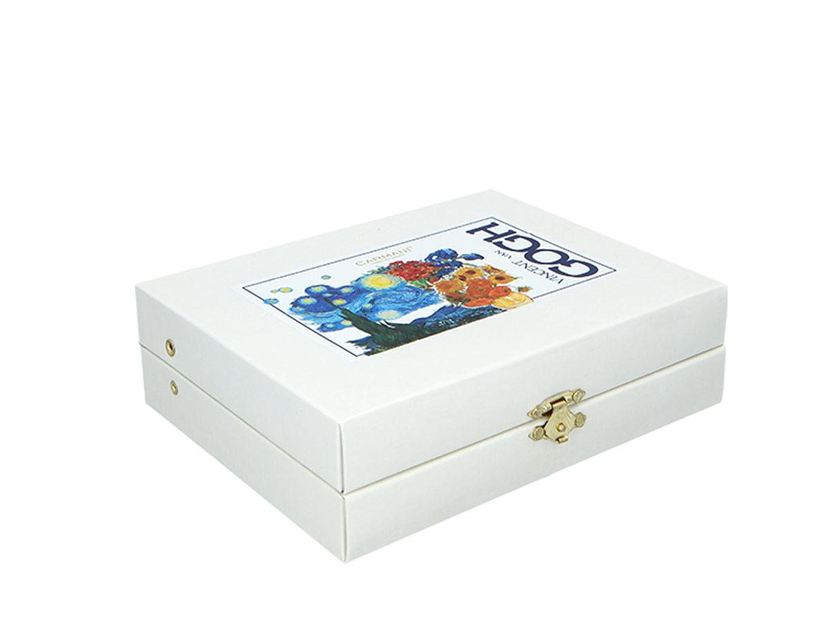Set de 6 lingurițe placate cu aur 24K cu 1 linguriță pentru zahăr - V. van Gogh, mix, posibilitate de personalizare prin gravură, ambalaj elegant pentru cadou, dimensiuni 13 cm