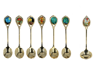 Set de 6 lingurițe placate cu aur 24K cu 1 linguriță pentru zahăr - V. van Gogh, mix, posibilitate de personalizare prin gravură, ambalaj elegant pentru cadou, dimensiuni 13 cm