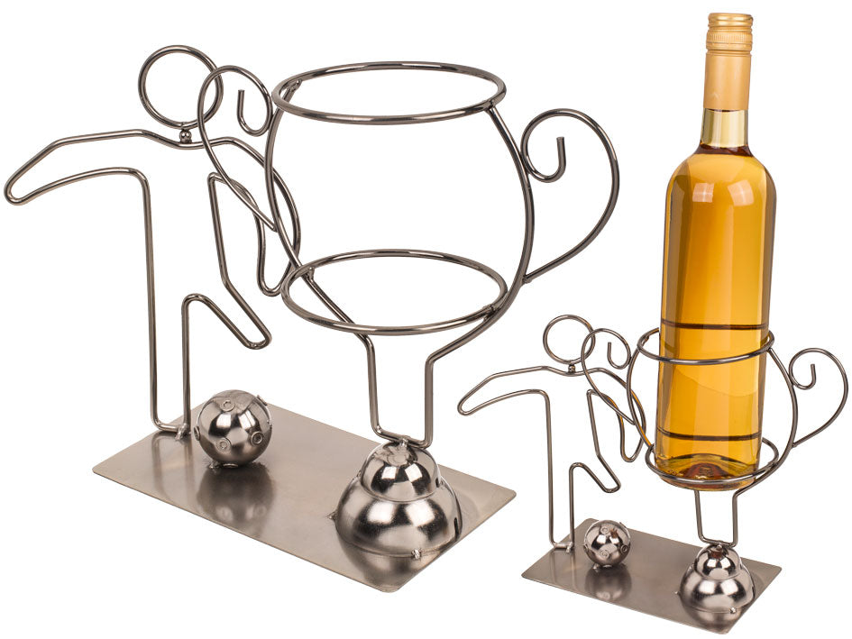 Suport metalic pentru sticlă Fotbal de Campion, posibilitate de personalizare prin gravură, înălțime 20 cm