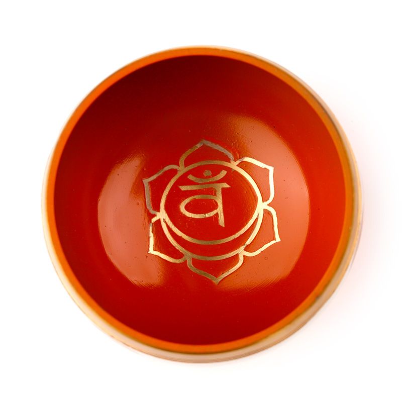 Bol cântător chakră portocalie cu posibilitate de personalizare prin gravură, bol sonor metalic, ideal pentru cadou, diametru 10 cm, înălțime 5 cm