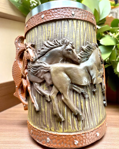 Cana cu Motiv de Cai, 330 ml, posibilitate de personalizare cu gravură pentru cadou