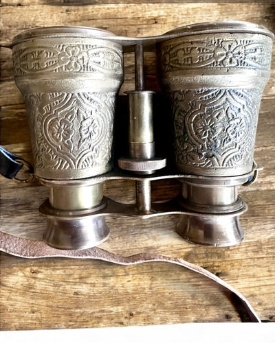 Binoclu cu etui din piele Victorian's Eye, 11 cm din alamă, decorat manual, personalizare cu gravură pentru cadou