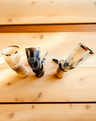 Cana din Corn "Viking Valor" - Gravură Manuală, Calitate Premium - 4 variante disponibile