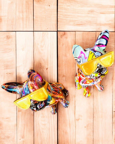 Bulldog Colorat cu Ochelari - Decorațiune Interioară Unică, figurină decorativă pentru cadou, personalizare cu gravură
