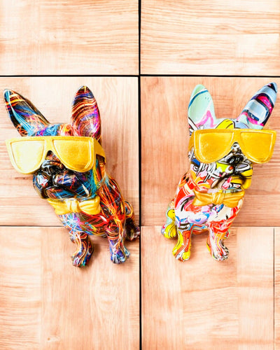 Bulldog Colorat cu Ochelari - Decorațiune Interioară Unică, figurină decorativă pentru cadou, personalizare cu gravură