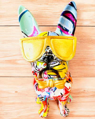 Bulldog Colorat cu Ochelari - Decorațiune Interioară Unică, figurină decorativă pentru cadou, personalizare cu gravură