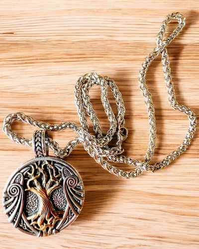 Colier "Arborele Vieții" din oțel inoxidabil cu personalizare, cu simbolul Aegishjalmur, (Coiful Groazei)