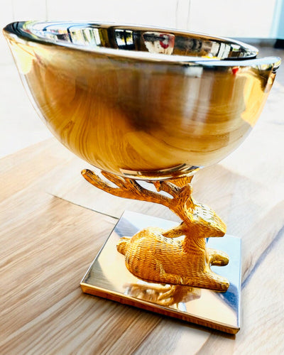 Bol decorativ Trofeu Cerb – Meșteșug din India, personalizare cu gravură