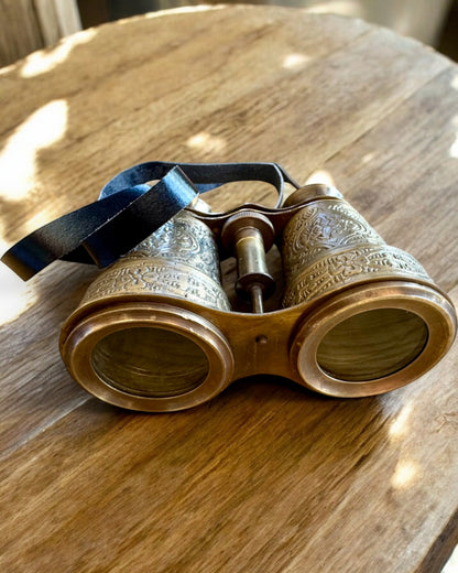 Binoclu cu etui din piele Victorian's Eye, 11 cm din alamă, decorat manual, personalizare cu gravură pentru cadou