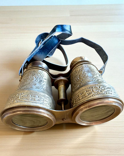 Binoclu cu etui din piele Victorian's Eye, 11 cm din alamă, decorat manual, personalizare cu gravură pentru cadou