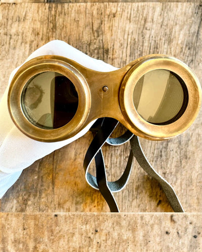 Binoclu cu etui din piele Victorian's Eye, 11 cm din alamă, decorat manual, personalizare cu gravură pentru cadou