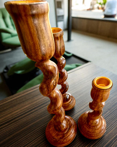 Set de 3 suporturi pentru lumânări „Spiralne Światło” 25 cm înălțime, posibilitate de personalizare cu gravură pentru cadou