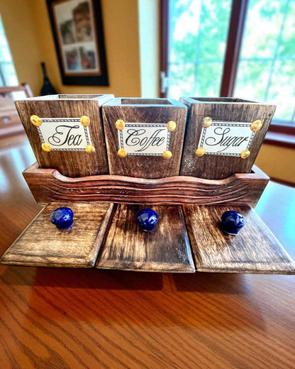 Set Royal Trio – Ceai, Cafea, Zahăr din lemn Shisham, lucrat manual, cu opțiune de gravare pentru cadou