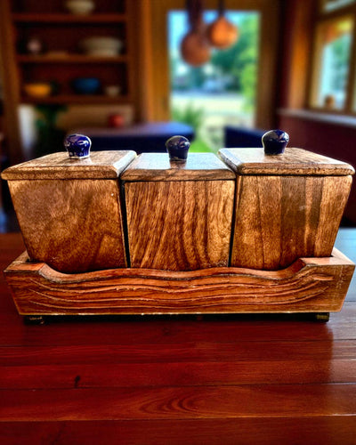 Set Royal Trio – Ceai, Cafea, Zahăr din lemn Shisham, lucrat manual, cu opțiune de gravare pentru cadou