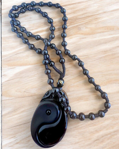 Amulet Obsidian Yin Yang cu Gravură - Armonie și Protecție, personalizare cu gravură pentru cadou