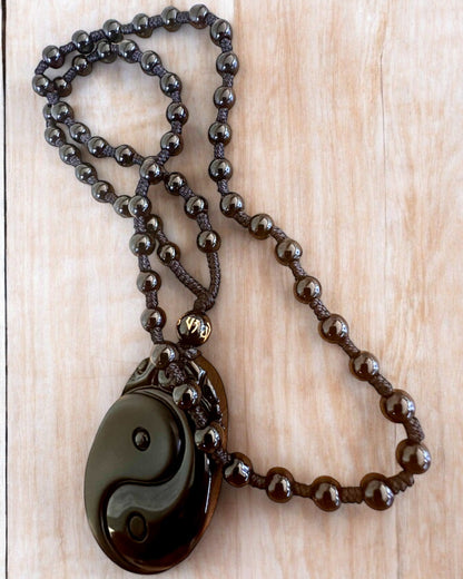 Amulet Obsidian Yin Yang cu Gravură - Armonie și Protecție, personalizare cu gravură pentru cadou
