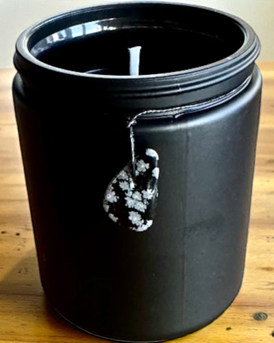 Lumânare din soia pentru intenții Obsidan – încredere în sine și forță interioară, 250 ml, posibilitate de personalizare pentru cadou