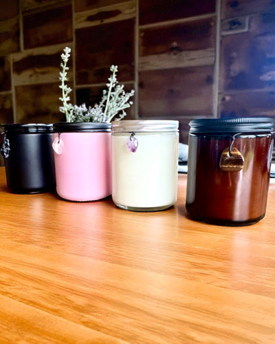 Lumânare din soia pentru intenții Ametist – liniște, armonie și purificare, 250 ml, posibilitate de personalizare pentru cadou