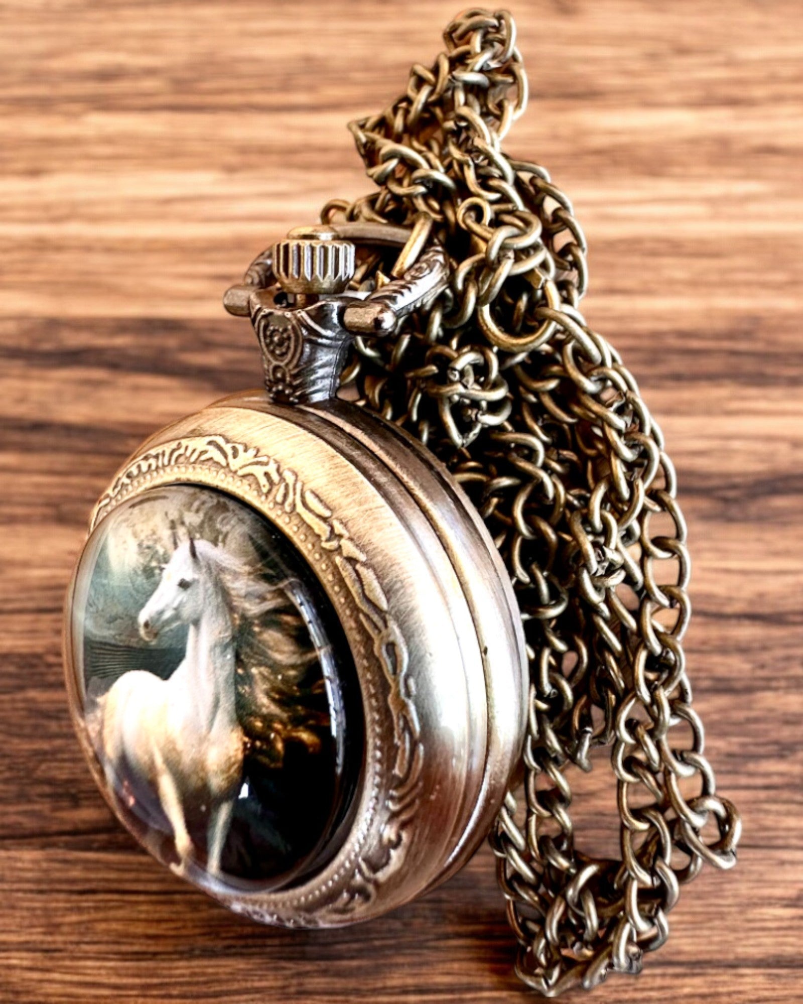 Ceas de buzunar Unicorn Elegance cu lanț, motiv unicorn, gravare personalizată gratuită