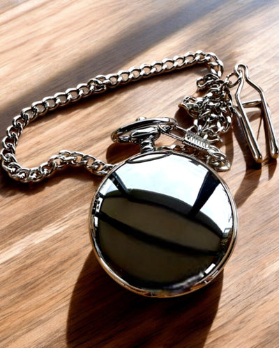 Ceas de buzunar mecanic clasic cu capac dublu, manual, culoare argintie