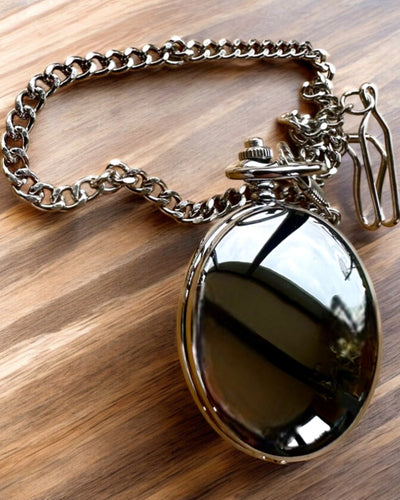 Ceas de buzunar mecanic clasic cu capac dublu, manual, culoare argintie