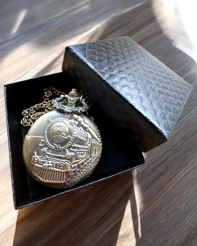 Ceas de buzunar Locomotiva Timpului cu gravură, pentru cadou, motiv tren