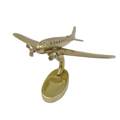 Model mare de avion bimotor din metal, cu posibilitate de personalizare prin gravură, auriu, 19,5 x 16,5 x 29 cm