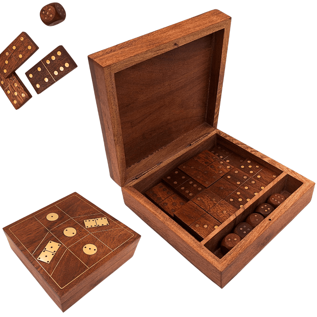 Set elegant de jocuri în cutie de lemn cu gravură