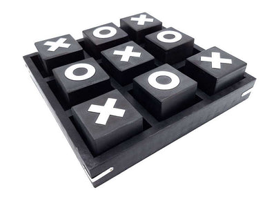 Joc X și 0 mare din lemn 24x24cm, cu posibilitate de personalizare prin gravură - joc de strategie elegant pentru cadou - combinație clasică alb-negru, lemn de înaltă calitate