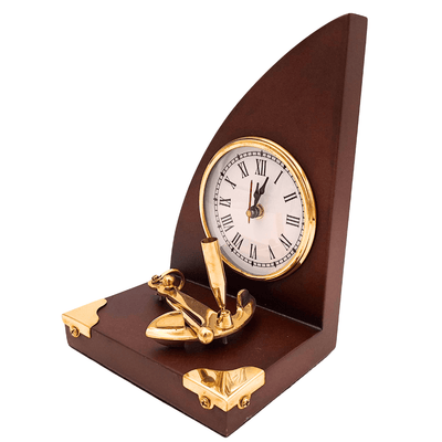 Set elegant de birou în stil marin, ceas și suport pentru pix din alamă și lemn lăcuit – personalizare prin gravură – cadou ideal pentru șef sau pentru iubitorii stilului vintage – dimensiuni 16 x 12,5 x 23 cm