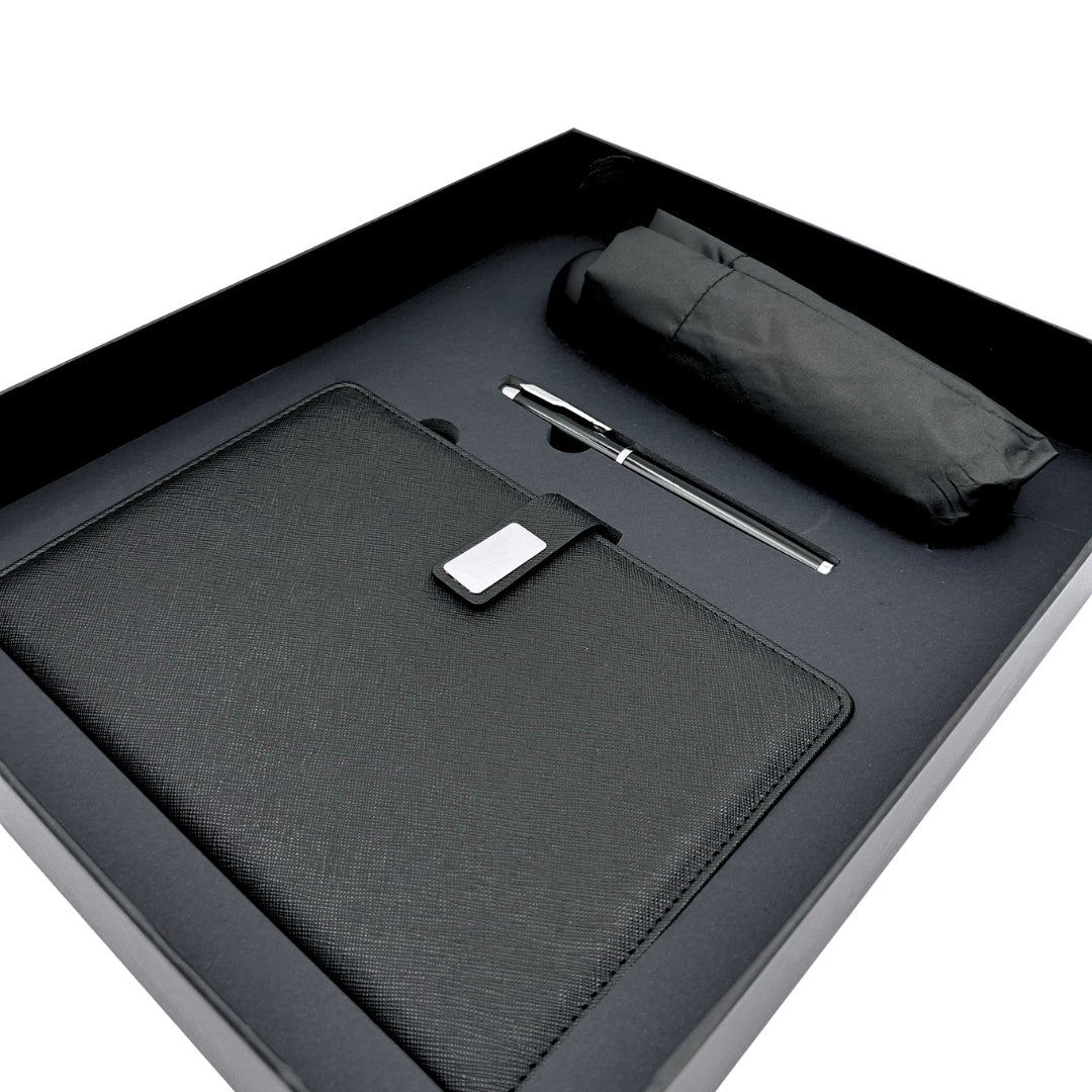 Set cadou elegant - carnet din piele cu umbrelă și pix în cutie cadou - EE12