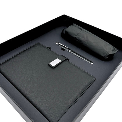 Set cadou elegant - carnet din piele cu umbrelă și pix în cutie cadou - EE12