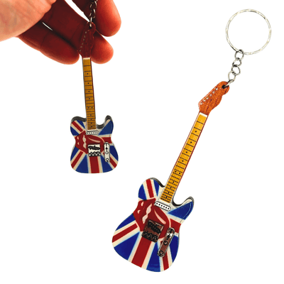 Breloc chitară din lemn The Rolling Stones cu gravură - cadou personalizat din mahon, roșu, 6x11 cm