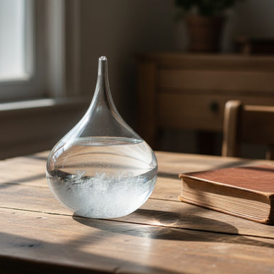 Barometru de furtună Fitzroy - Picătură Storm Glass cu posibilitate de personalizare prin gravură - cadou elegant în formă de picătură, înălțime 11 cm, recipient din sticlă cu cristale unice care reacționează la schimbările vremii