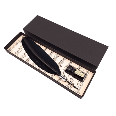 Set elegant de caligrafie cu pană de gâscă neagră cu peniță, cerneală și posibilitate de personalizare prin gravură