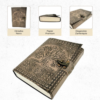 Jurnal din piele retro Arborele Vieții cu gravură