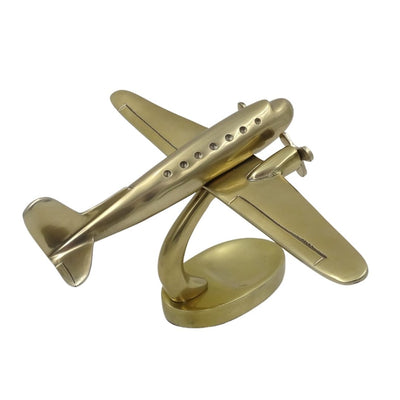 Model mare de avion bimotor din metal, cu posibilitate de personalizare prin gravură, auriu, 19,5 x 16,5 x 29 cm