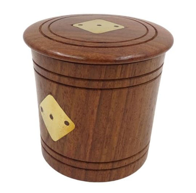 Zaruri de lemn într-un butoi cu gravură – cadou personalizat din acacia, înălțime 7 cm, diametru 8 cm, pentru persoane peste 14 ani