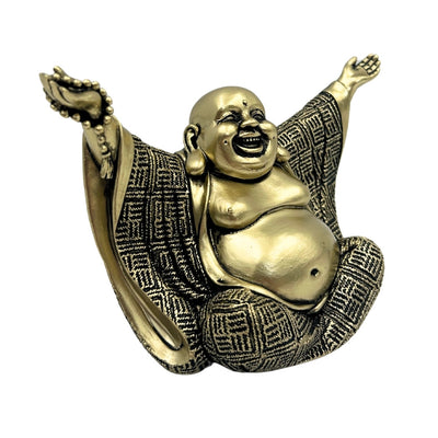 Figurka Radosnego Buddy w Złocie z Możliwością Personalizacji Grawerem - Elegancka Dekoracja na Prezent o Wysokości 17,1 cm z Polyresinu, Symbolizująca Bogactwo i Szczęście