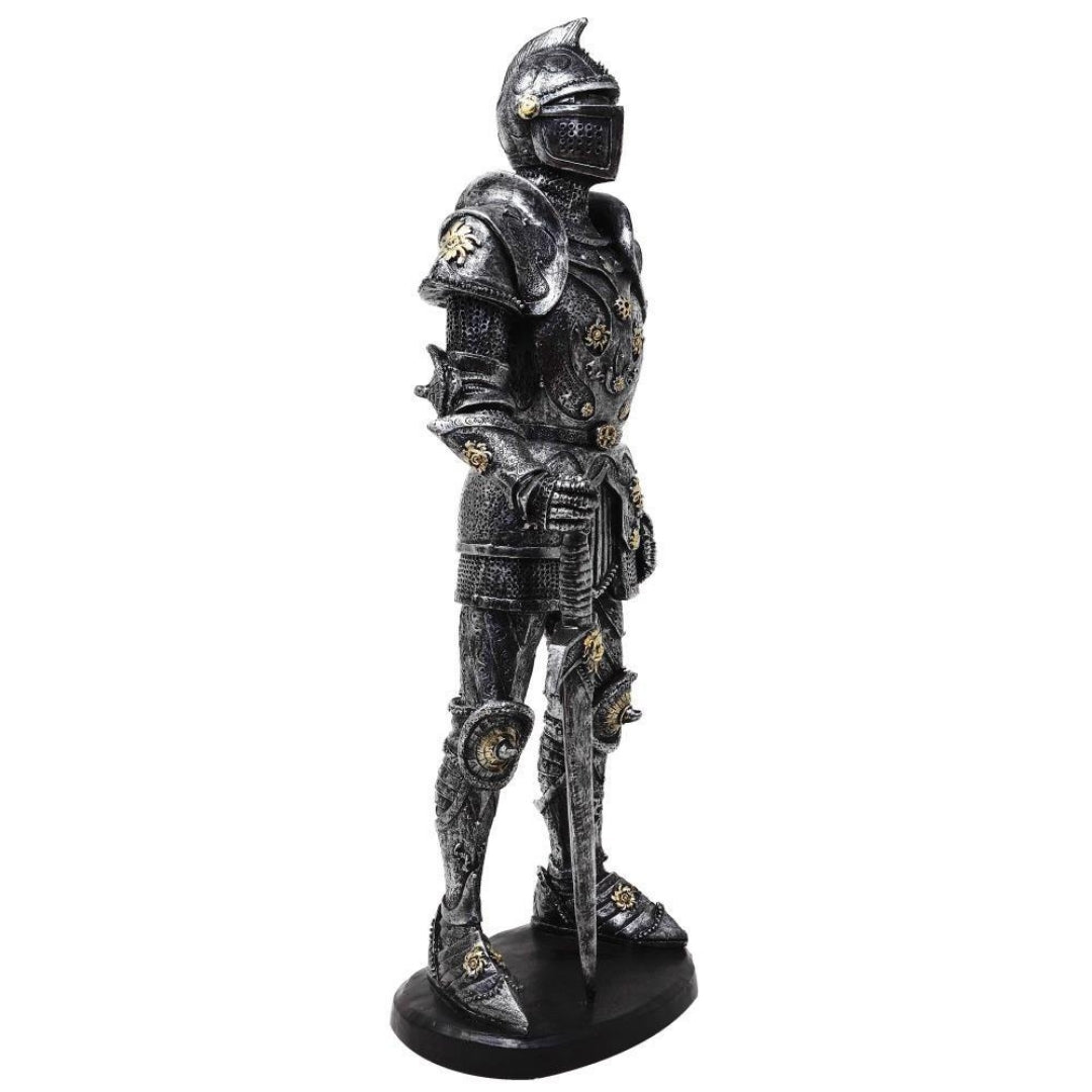 Figurină decorativă cavaler în armură 39cm argintie, cu posibilitate de personalizare prin gravură