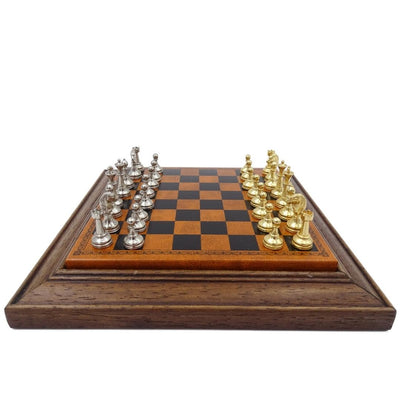 Șah magnetic exclusiv din metal Italfama 18x18 cm cu posibilitate de personalizare prin gravură – cadou elegant pentru orice ocazie, tablă de șah maro-neagră cu piese aurii-argintii