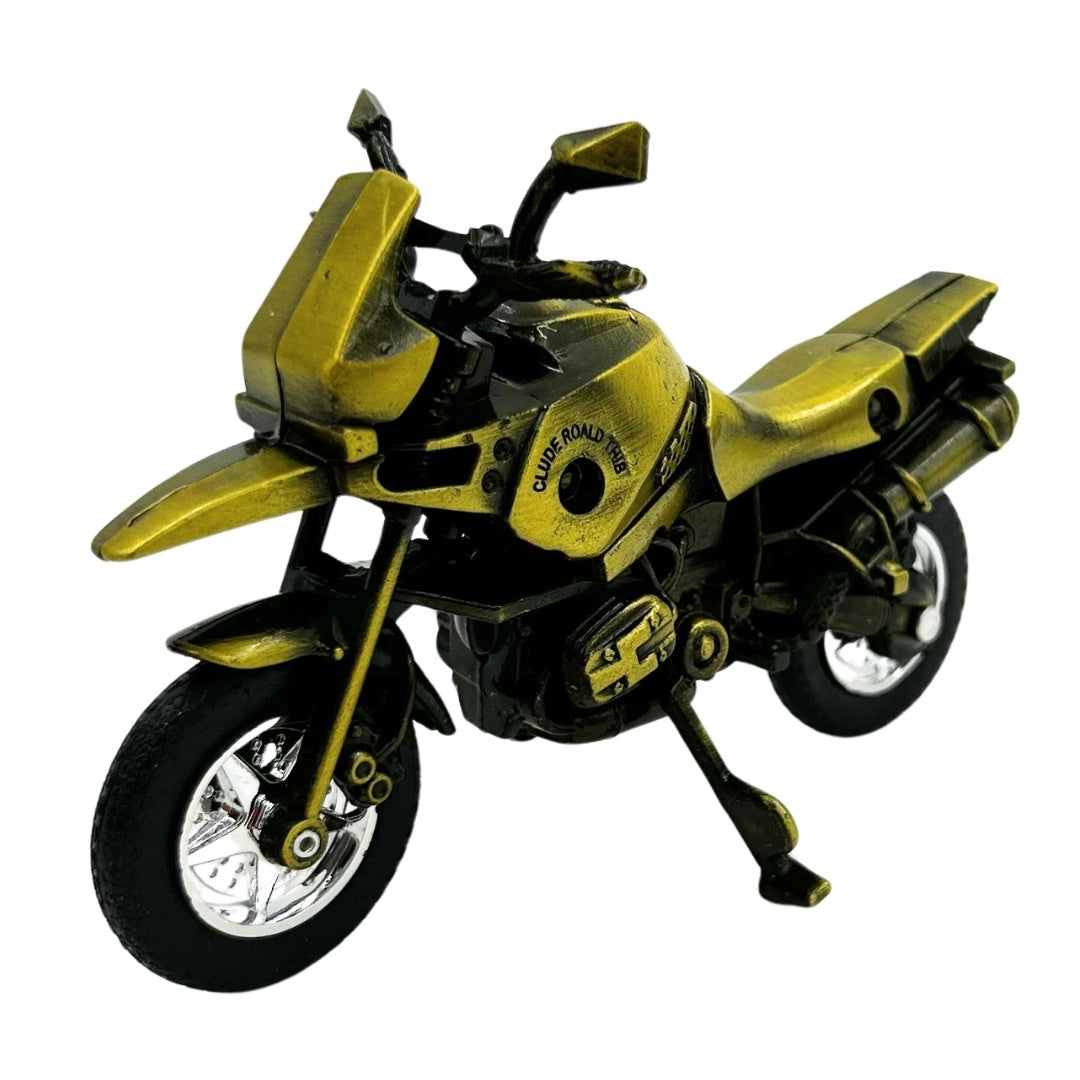 Model de motocicletă metalică HJ1 în culoare verde închis, cu posibilitate de personalizare prin gravură